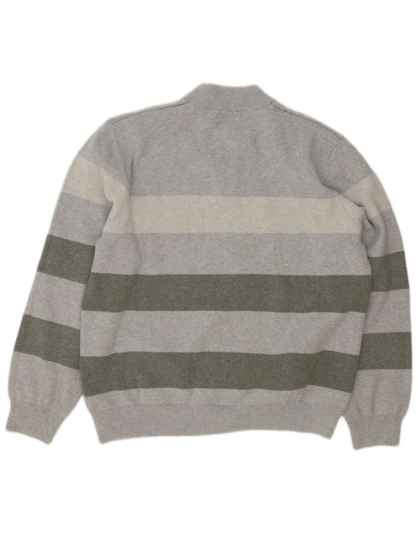 Marks & Spencer Jersey con cuello y cremallera para hombre, talla 2XL, algodón a rayas grises
