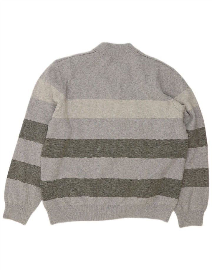 Marks & Spencer Jersey con cuello y cremallera para hombre, talla 2XL, algodón a rayas grises