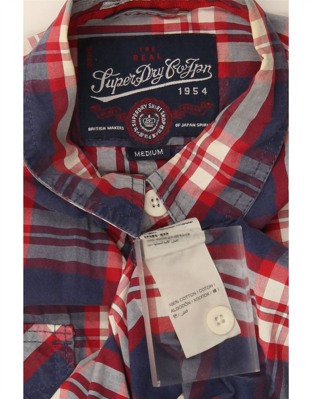 Camisa Superdry Hombre De Manga Corta De Algodón A Cuadros Azul Marino Medio