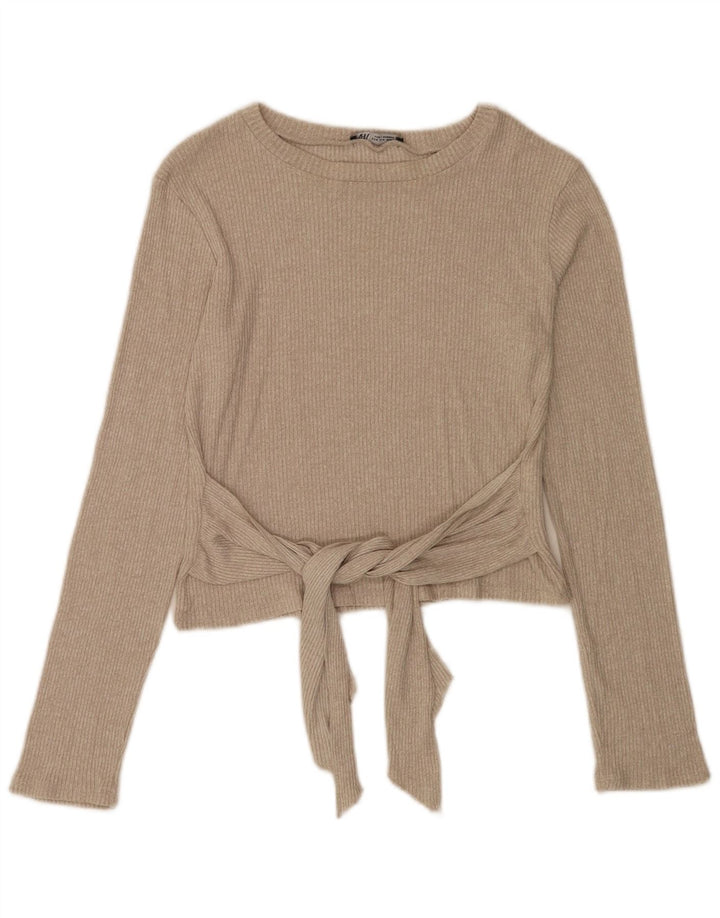 Zara Mujer Top Manga Larga UK 42 Viscosa Beige Medio