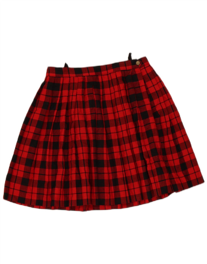 Vintage mujer plisada A-Line falda EU 38 Medio W28 Poliéster a cuadros rojo