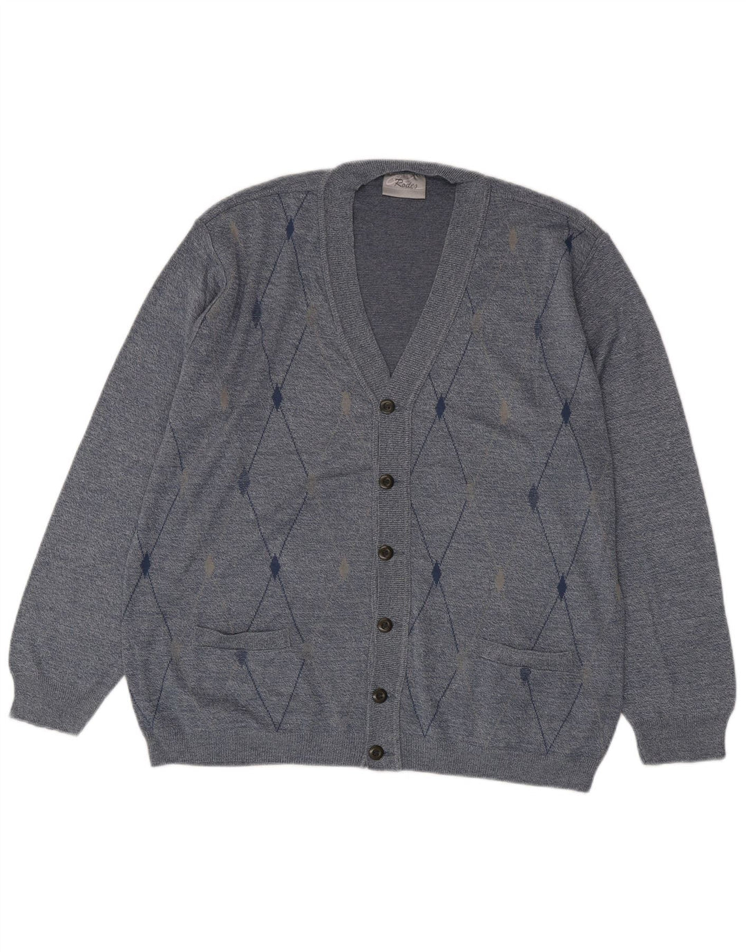 Rodes Suéter tipo cárdigan para hombre 2XL Azul Argyle/Diamante Acrílico