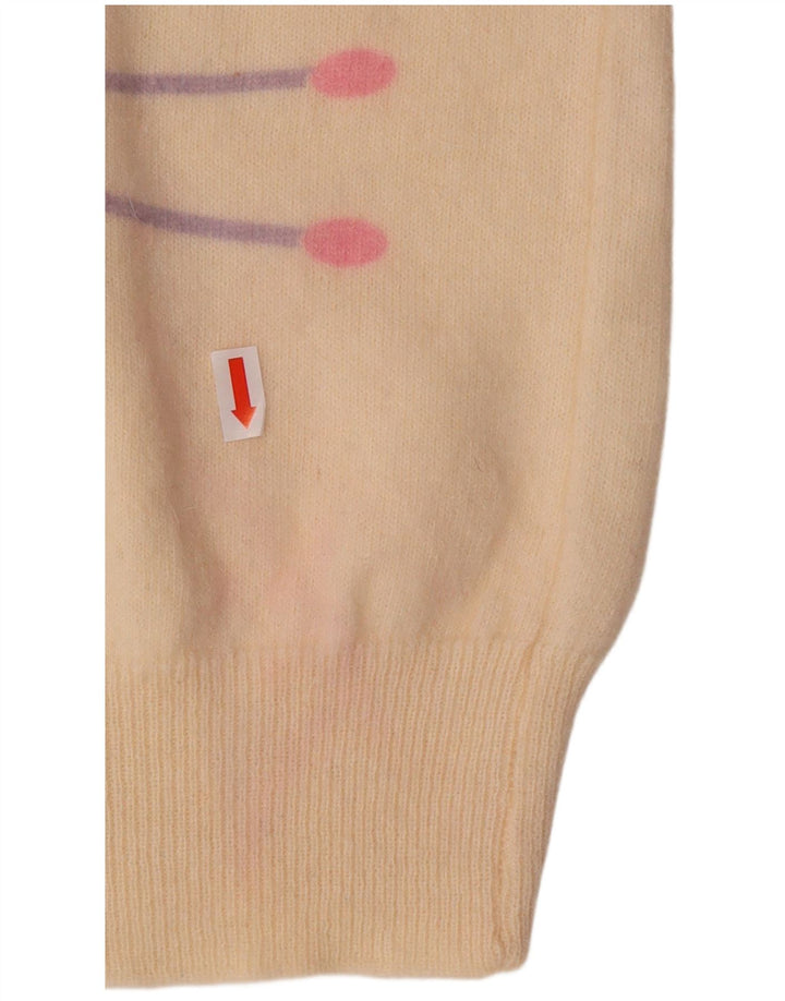 VINTAGE Mujer Crew Neck Jumper Suéter Reino Unido 16 Grande Off White Geométrico