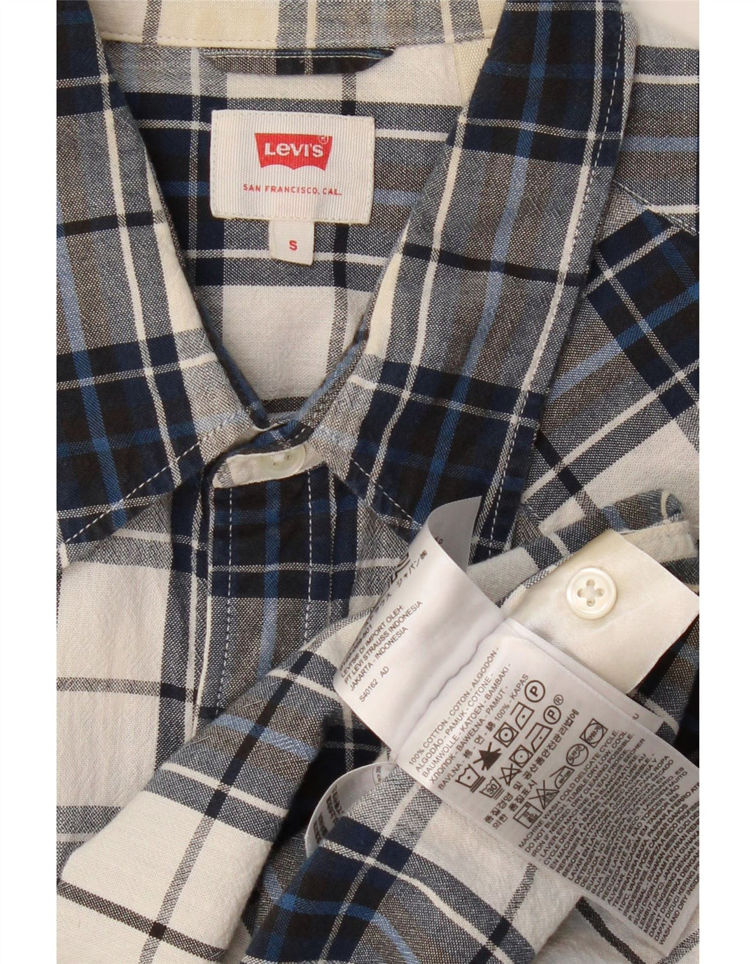 Camisa LEVI'S para hombre pequeña de algodón a cuadros azul marino
