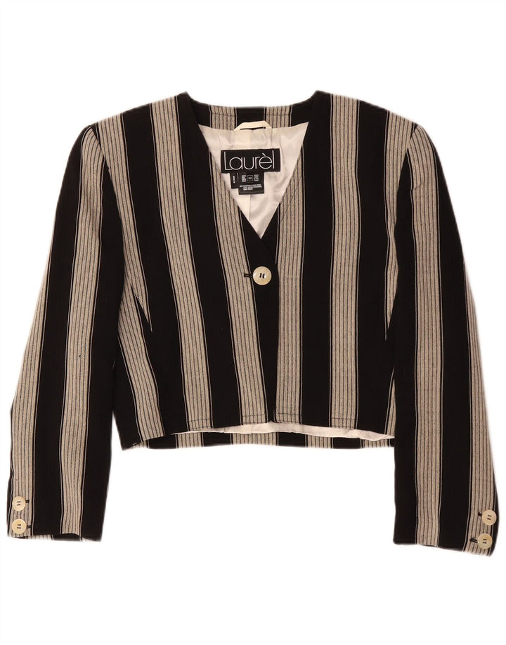Laurel Chaqueta tipo blazer corta con 1 botón para mujer EU 36 Small Lana a rayas negras