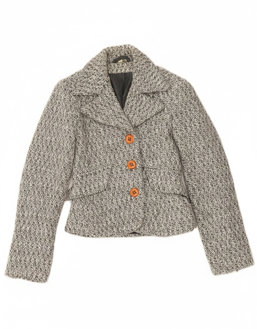 VINTAGE Womens 3 Button Blazer Jacket UK 8 Small  Grey Flecked Wool