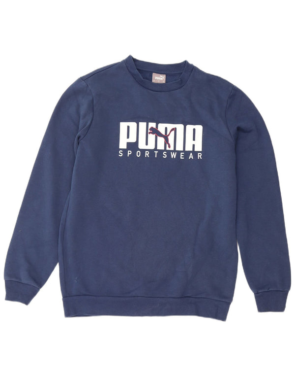 Puma Mens Graphic Sudadera Jumper Pequeño Azul Marino Algodón