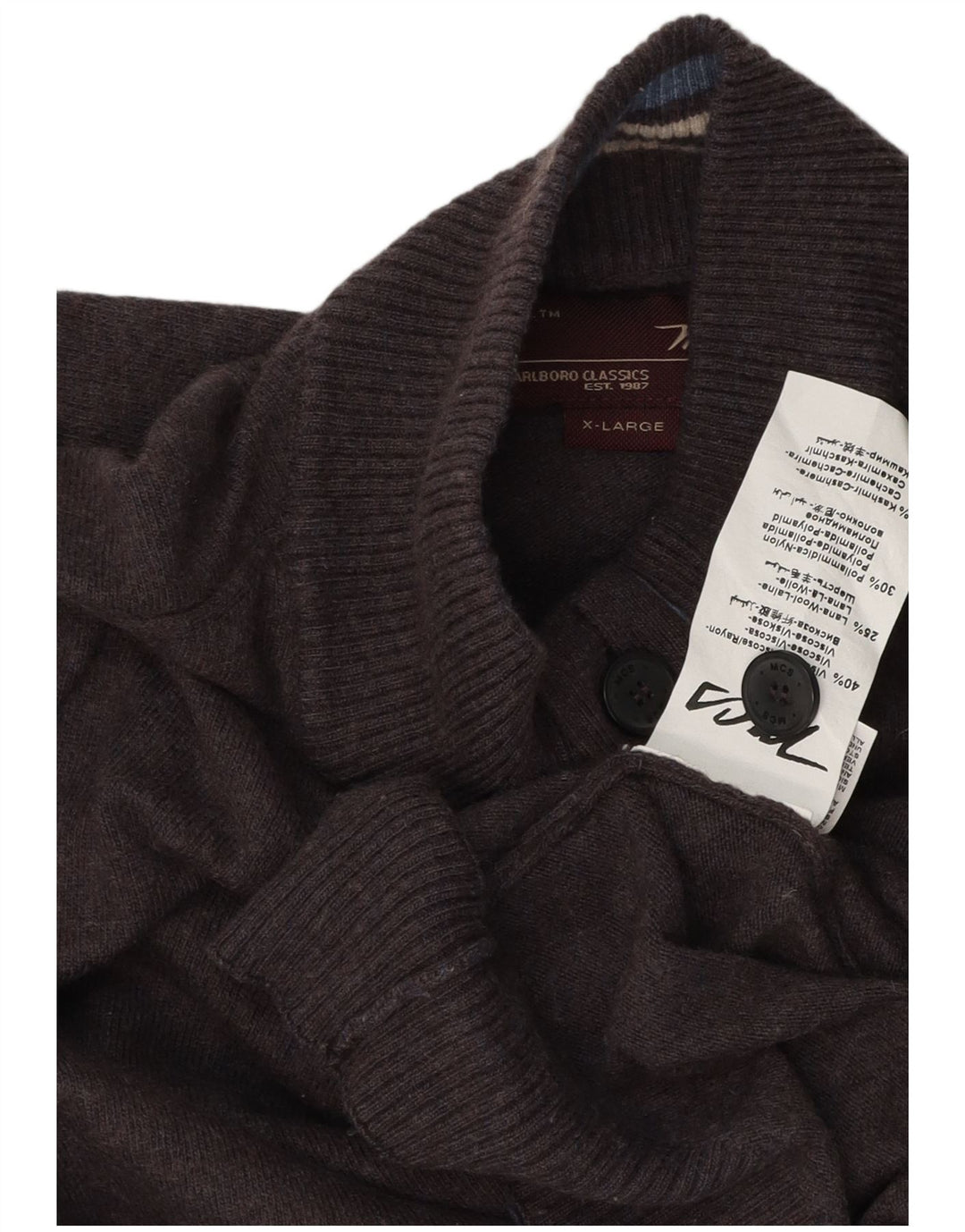 MARLBORO CLASSICS Suéter tipo jersey con cuello y botones para mujer UK 40 XL Rayón gris