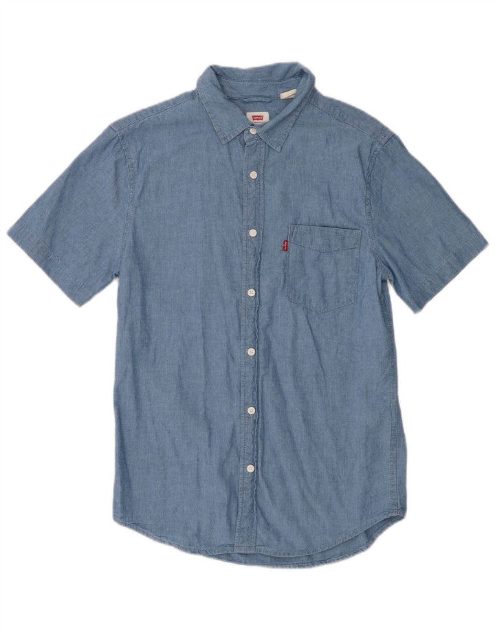 Levi's Camisa estándar de manga corta para hombre de algodón azul pequeño