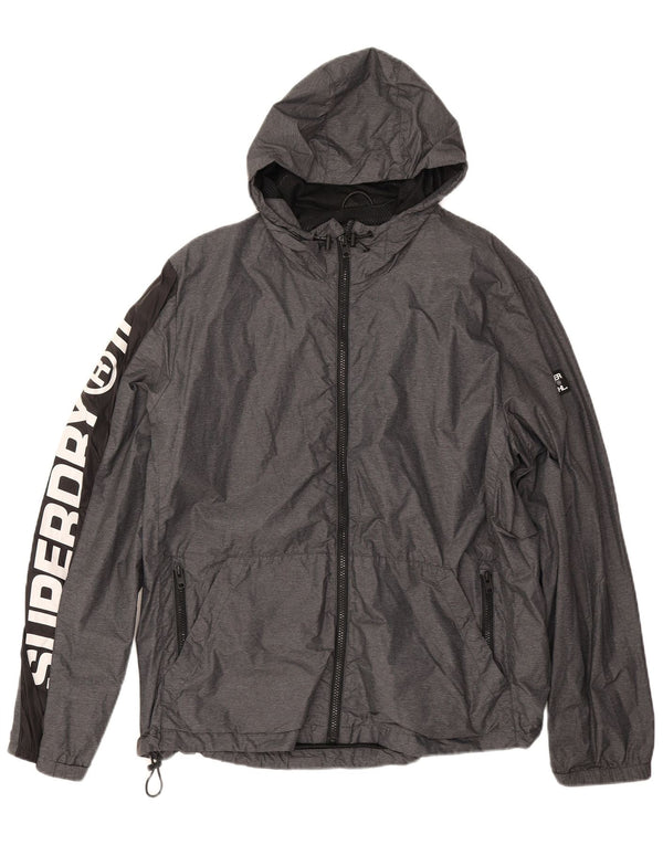Superdry Chubasquero con capucha y gráfico para mujer, UK 40 2XL, nailon color block gris