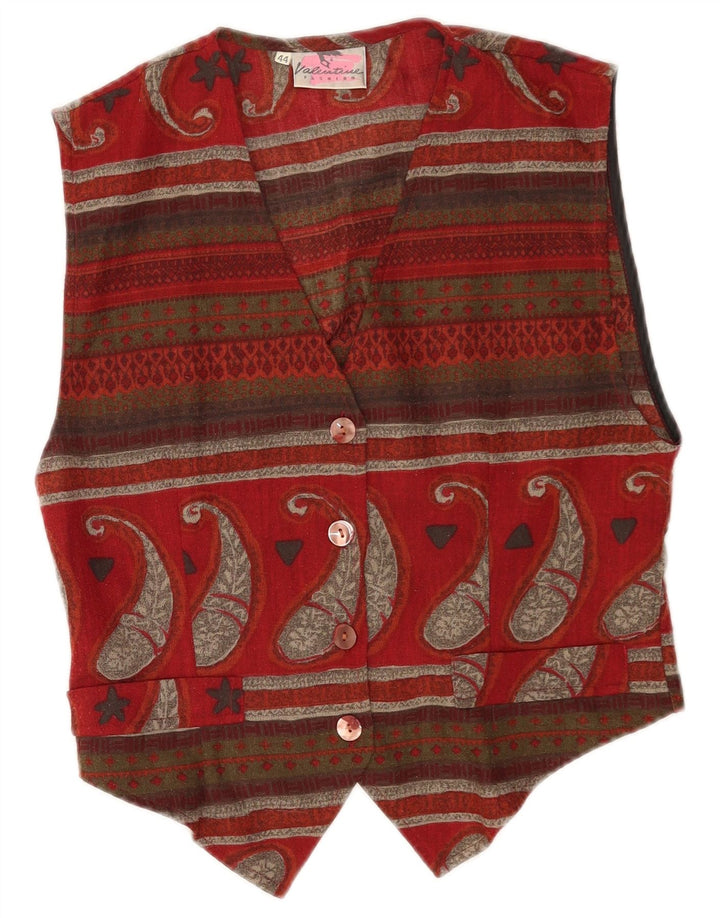 Chaleco Vintage Mujer IT 44 Poliéster Paisley Burdeos Medio