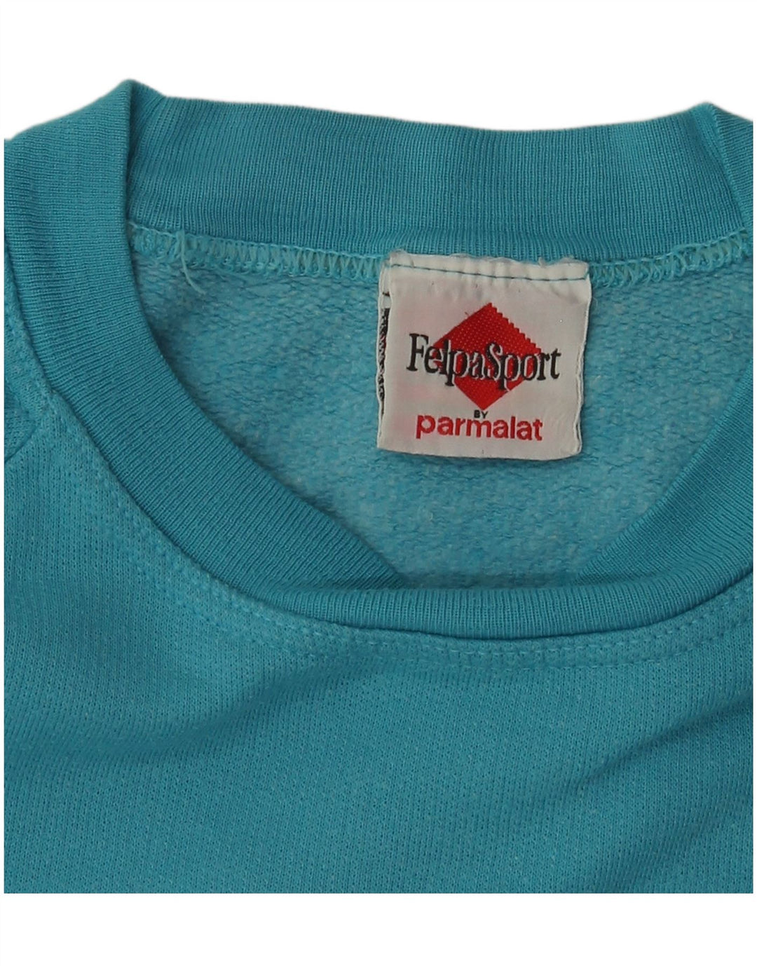 Vintage mujer sudadera gráfica jumper Reino Unido 14 algodón azul medio