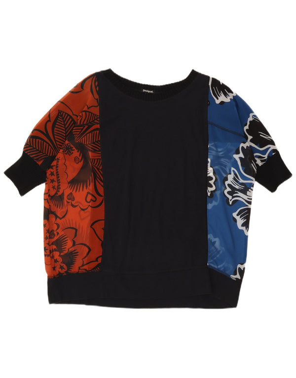 Desigual Mujer Camiseta Gráfica Extragrande Top UK 10 Small Black Floral