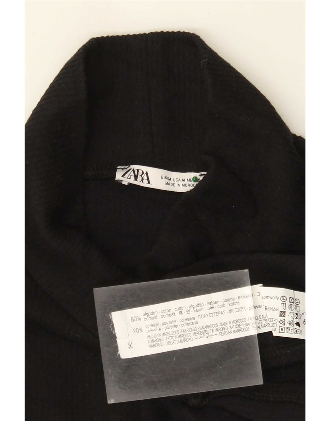 Zara Mujer Top Extragrande Manga Larga UK 44 Mediano Algodón Negro