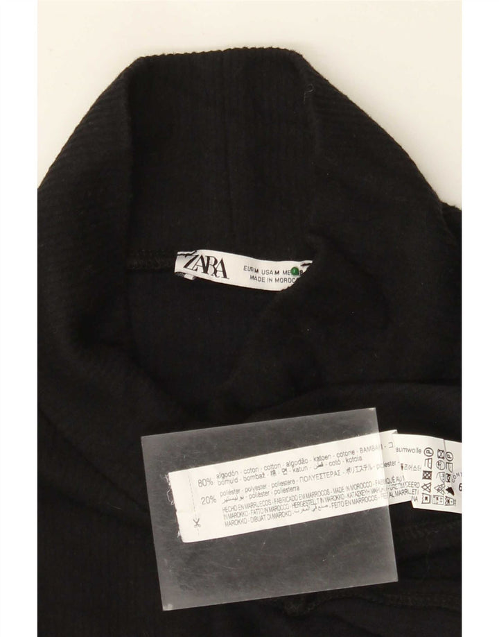 Zara Mujer Top Extragrande Manga Larga UK 44 Mediano Algodón Negro