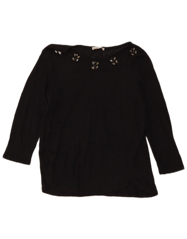 Zara Mujer Top Manga Larga UK 44 Grande Negro