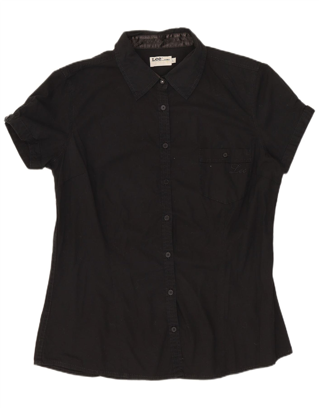 LEE Camisa de manga corta para mujer UK 46 Large Black Cotton