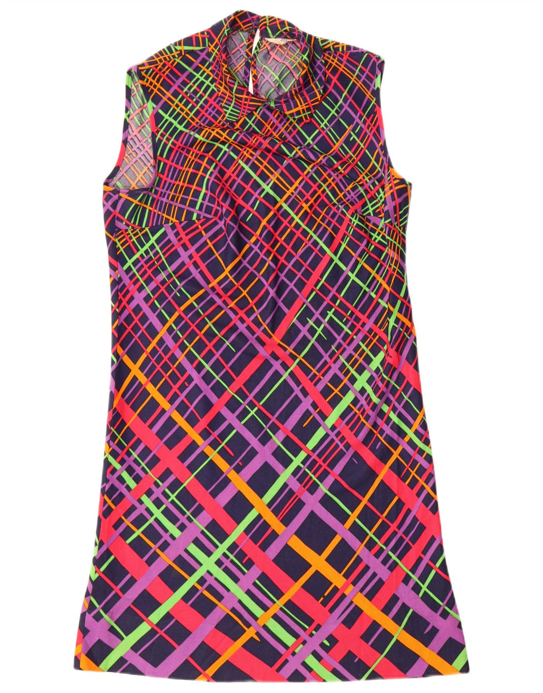 Vintage mujer sin mangas A-Line vestido IT 42 medio multicolor geométrico