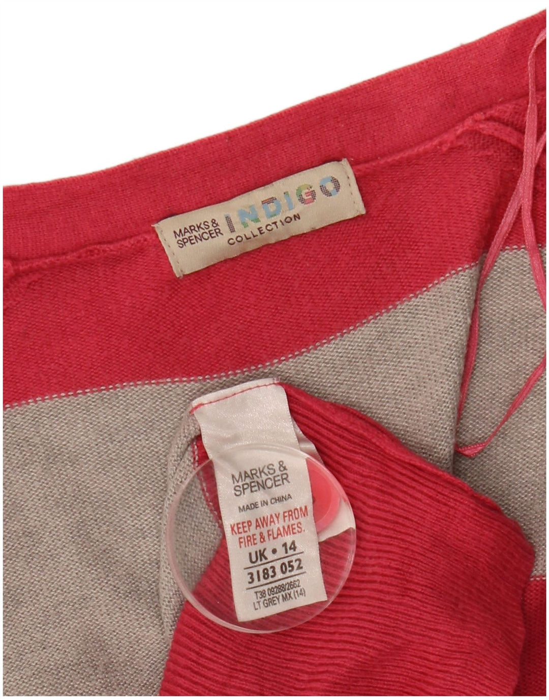 Marks & Spencer Suéter Cárdigan Largo para Mujer UK 44 Mediano Rosa Rayas