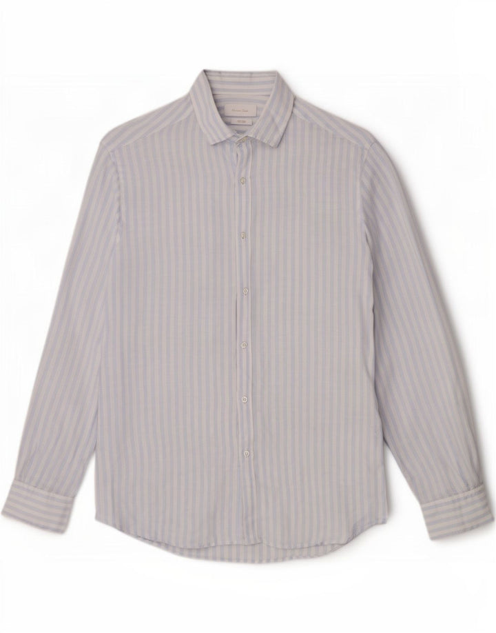 Camisa Massimo Dutti Hombre Large Lino Rayas Azules