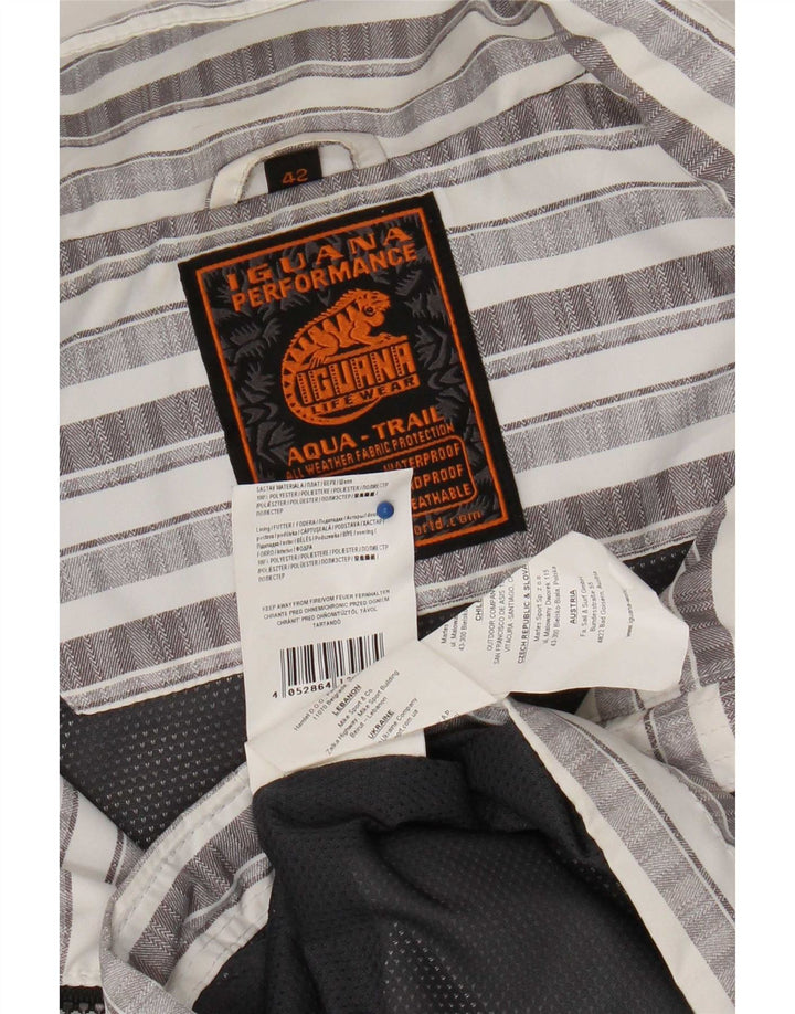 Iguana Chaqueta impermeable con capucha para hombre UK 42 XL Poliéster a rayas grises