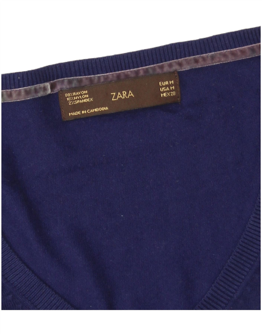Zara - Jersey con cuello en V para mujer, talla 40, tamaño mediano, azul marino, rayón
