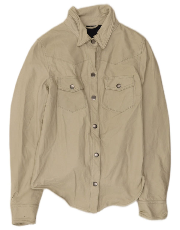 Vintage mujer chaqueta de cuero EU 36 pequeño beige