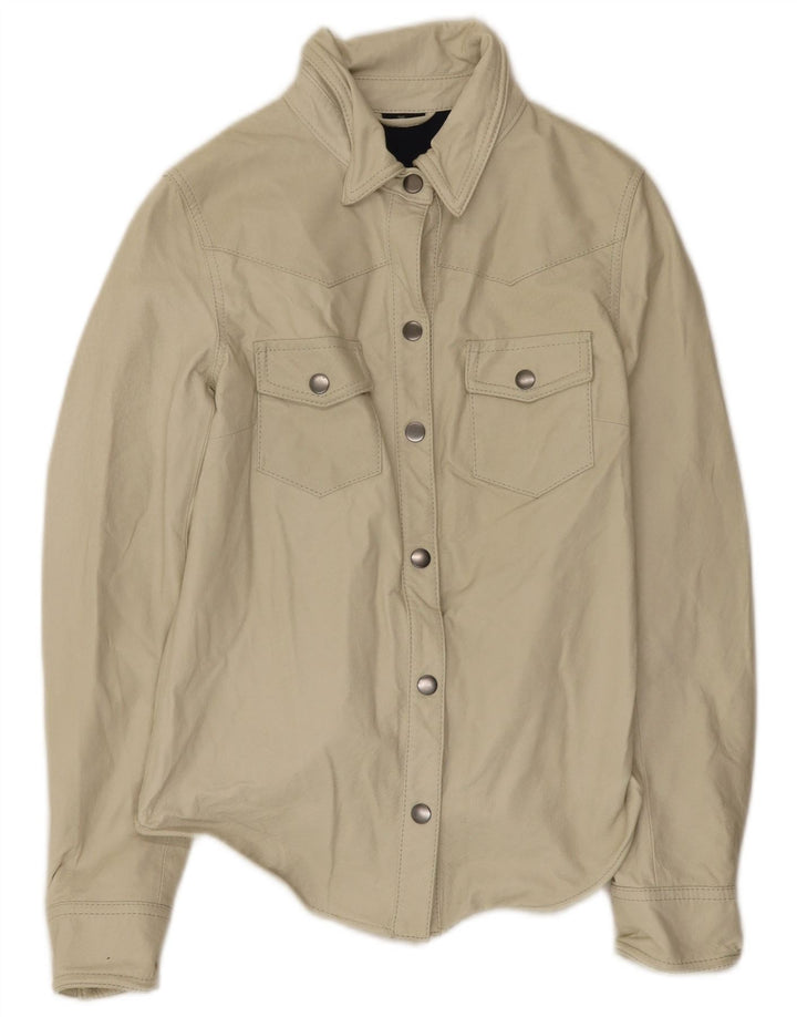 Vintage mujer chaqueta de cuero EU 36 pequeño beige