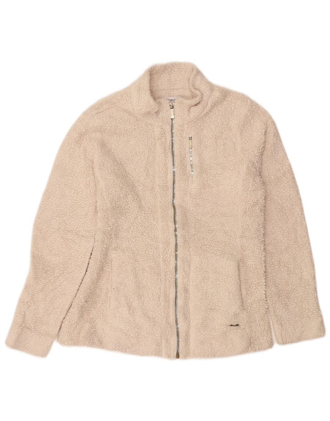 CALVIN KLEIN Chaqueta polar para mujer UK 10 Small Beige Poliéster