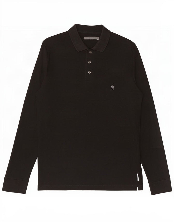 French Connection Polo de manga larga para hombre de algodón negro mediano