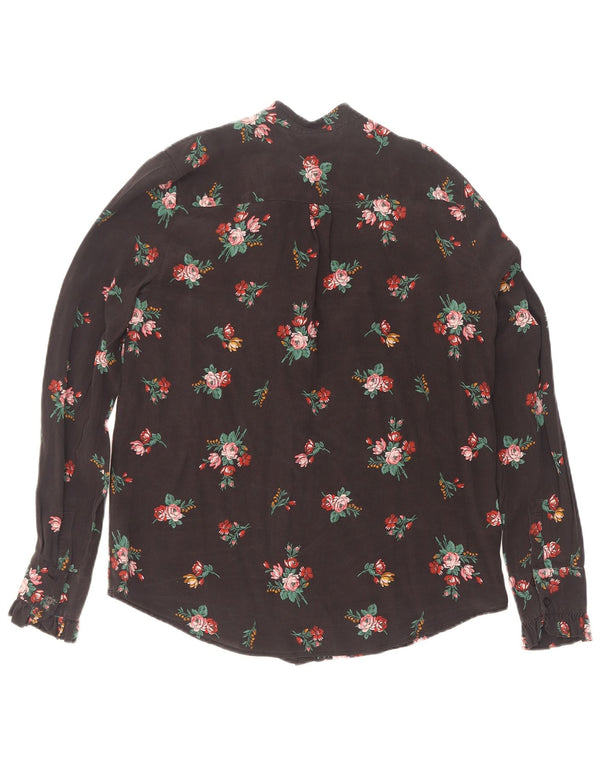 Pinko Blusa camisera con lazo frontal para mujer UK 10 Small Seda floral negra