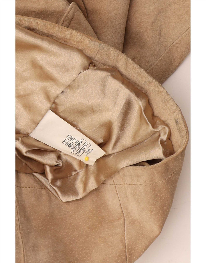 Vintage mujer 3 botones ante Blazer chaqueta IT 46 cuero beige grande