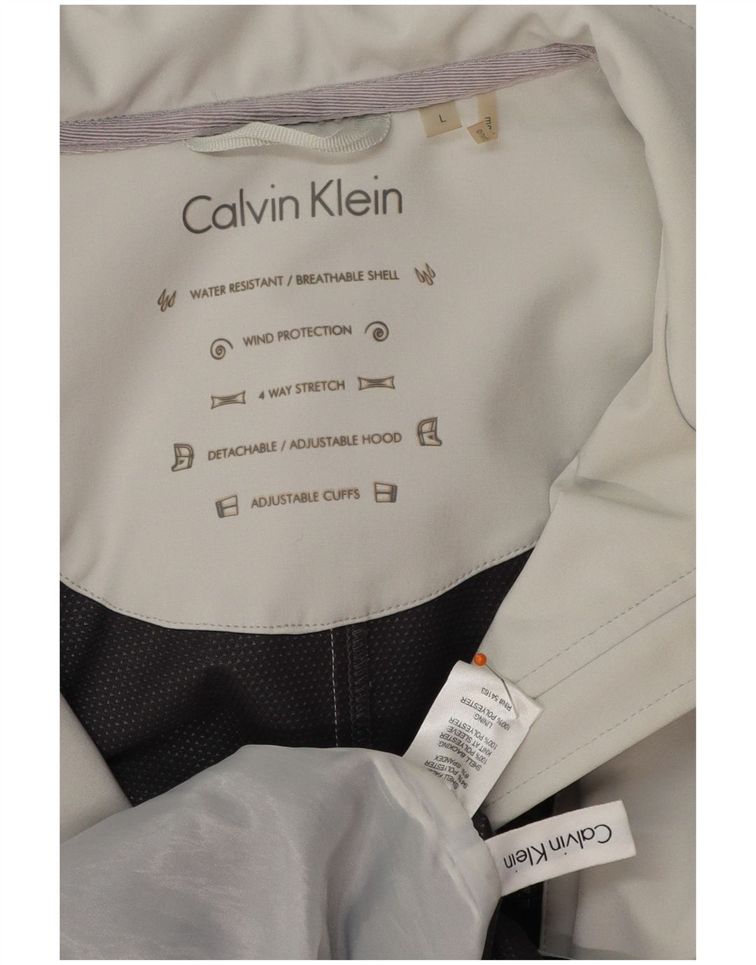 CALVIN KLEIN Abrigo cortavientos con capucha para mujer UK 46 Poliéster gris grande