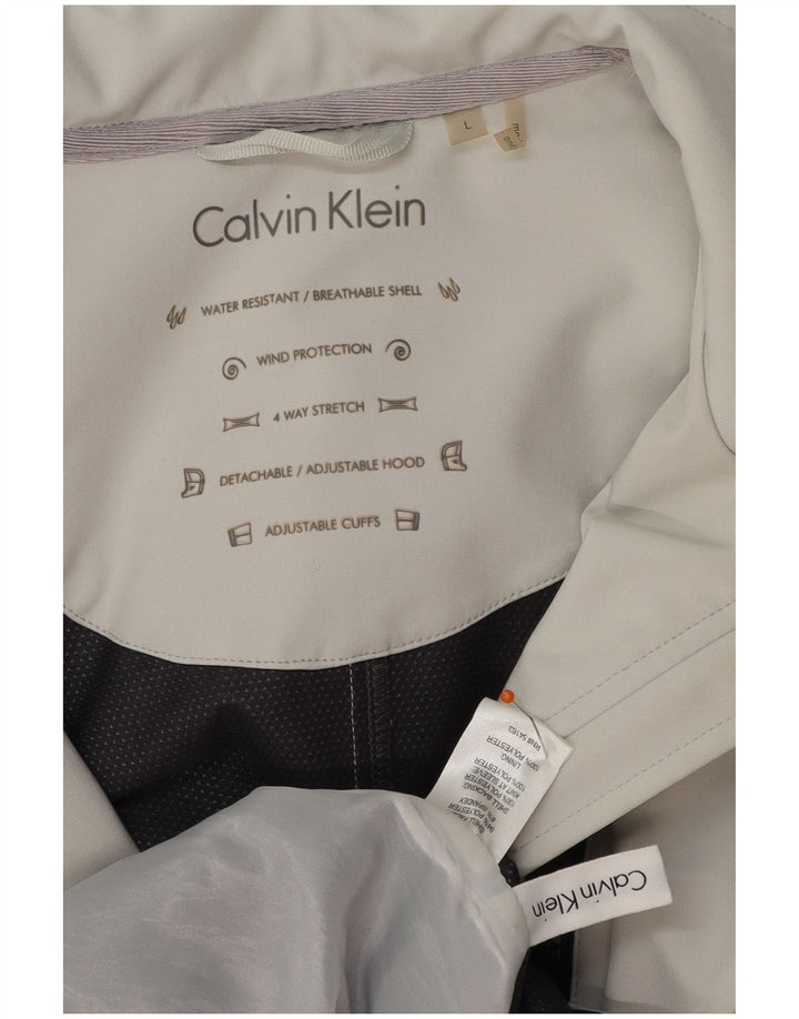 CALVIN KLEIN Abrigo cortavientos con capucha para mujer UK 46 Poliéster gris grande