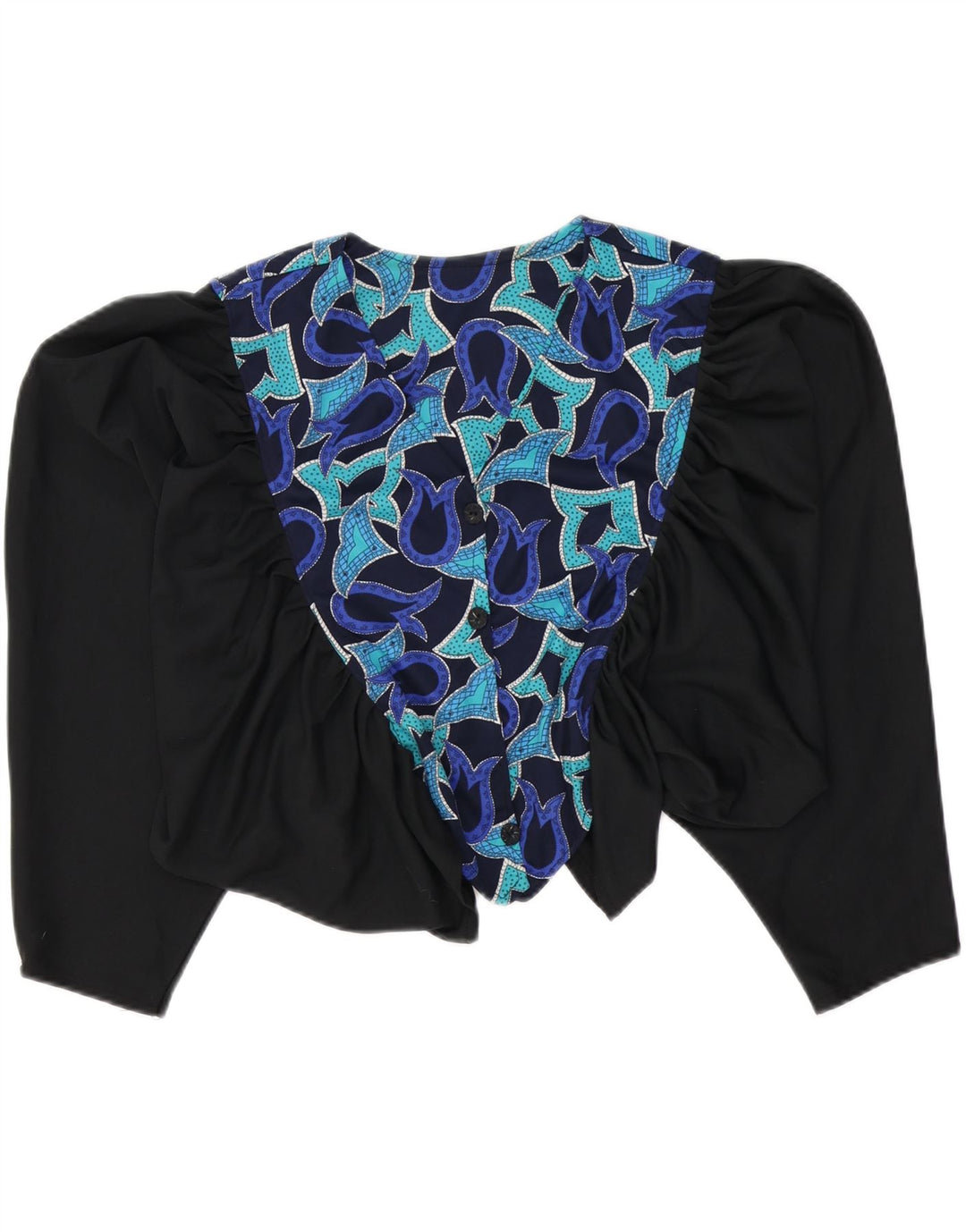 VINTAGE Mujer Crop Abstract Pattern Camisa Blusa Reino Unido 16 Grande Negro