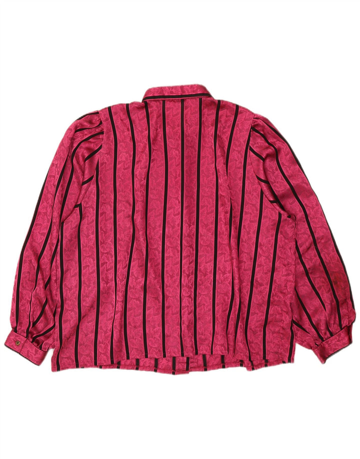 Vintage mujer camisa de gran tamaño blusa IT 52 2XL rosa poliéster a rayas