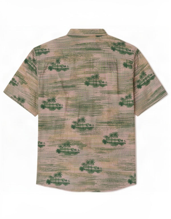 Vintage hombres gráfico manga corta camisa 2XL algodón verde hawaiano