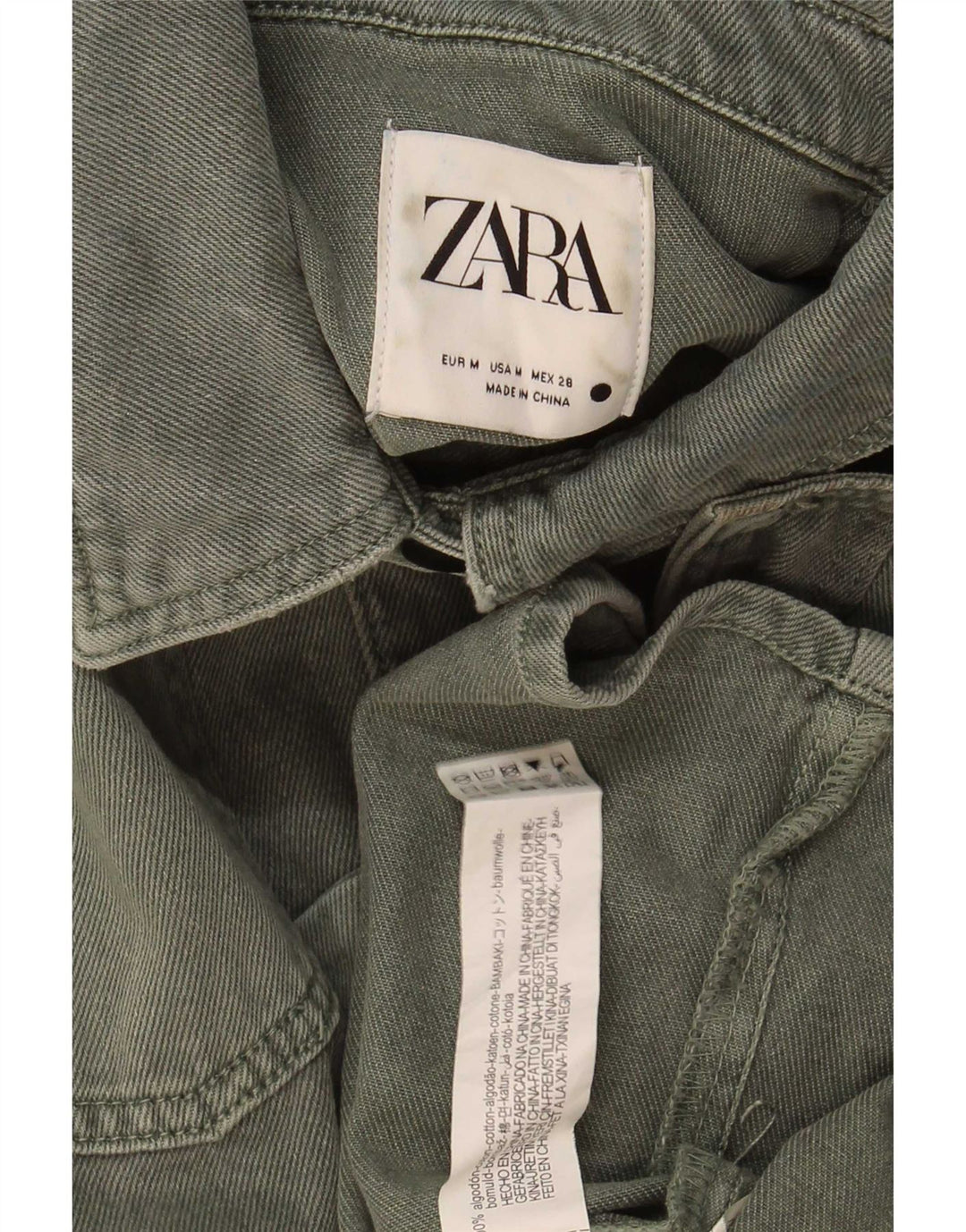 Zara Mujer Chaqueta Vaquera UK 44 Mediana Caqui Algodón
