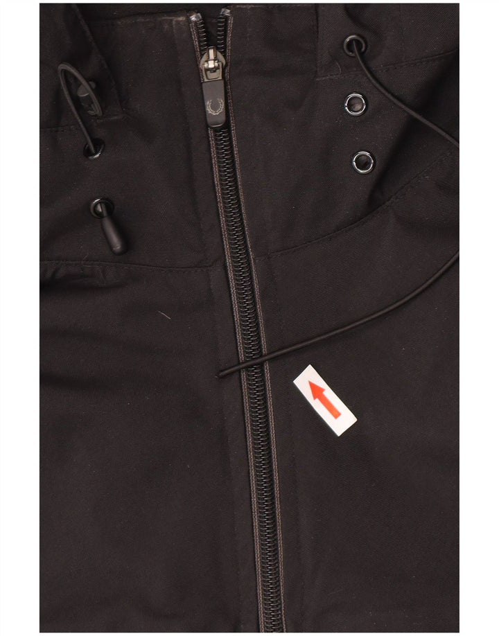 Fred Perry Chaqueta impermeable extragrande con capucha para mujer UK 46 Large Nylon negro