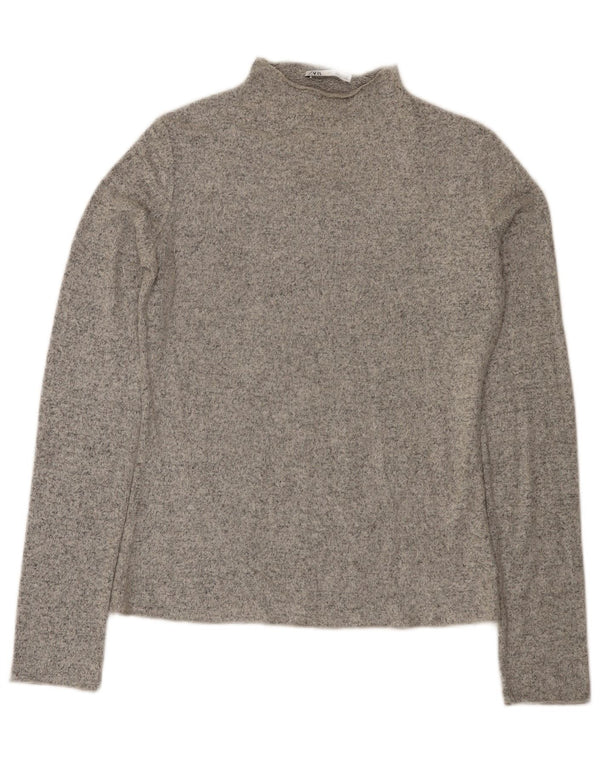 Zara Blusa De Corte Regular De Manga Larga para Mujer UK 40 Small Gris Moteado