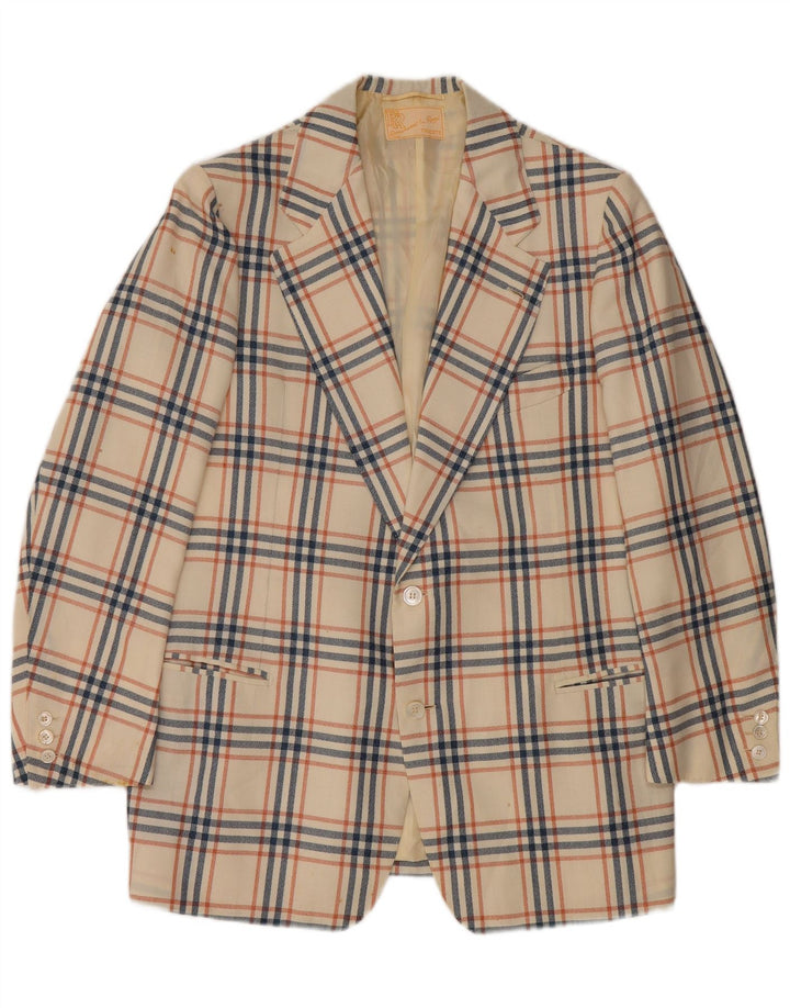 Vintage hombres 2 botones Blazer chaqueta Reino Unido 38 medio apagado blanco cheque