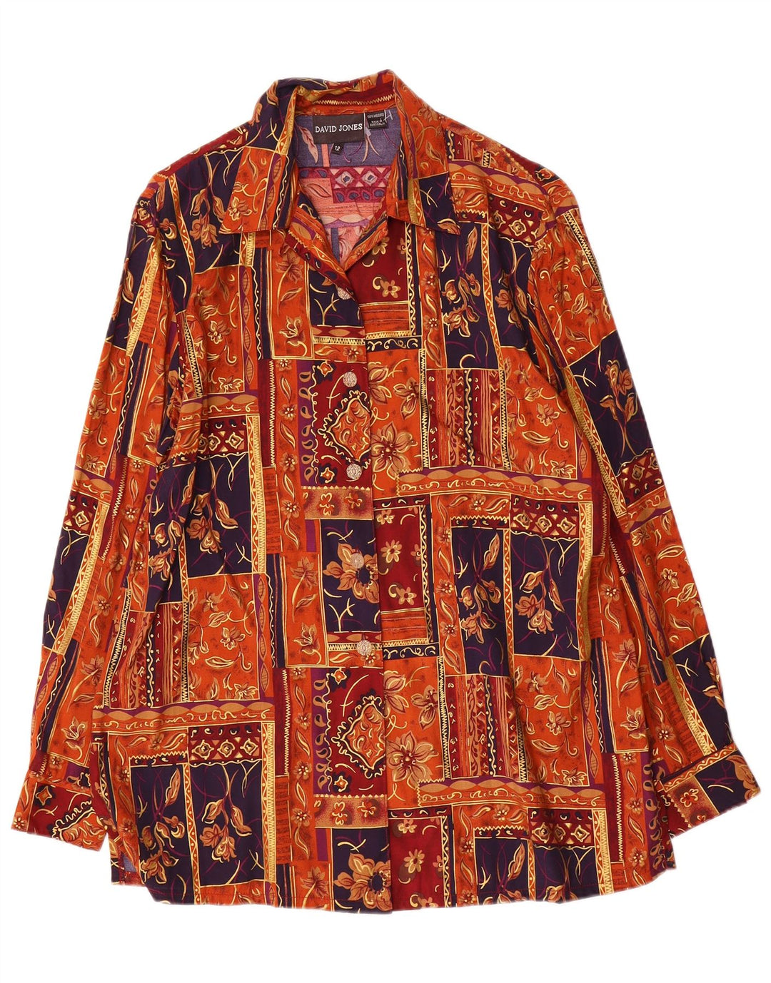 David Jones Blusa para mujer US 12 Grande Multicolor Patchwork Viscosa