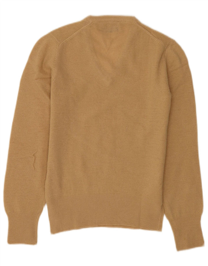 Benetton Jersey Con Cuello En V Para Mujer UK 40 Small Lana Beige