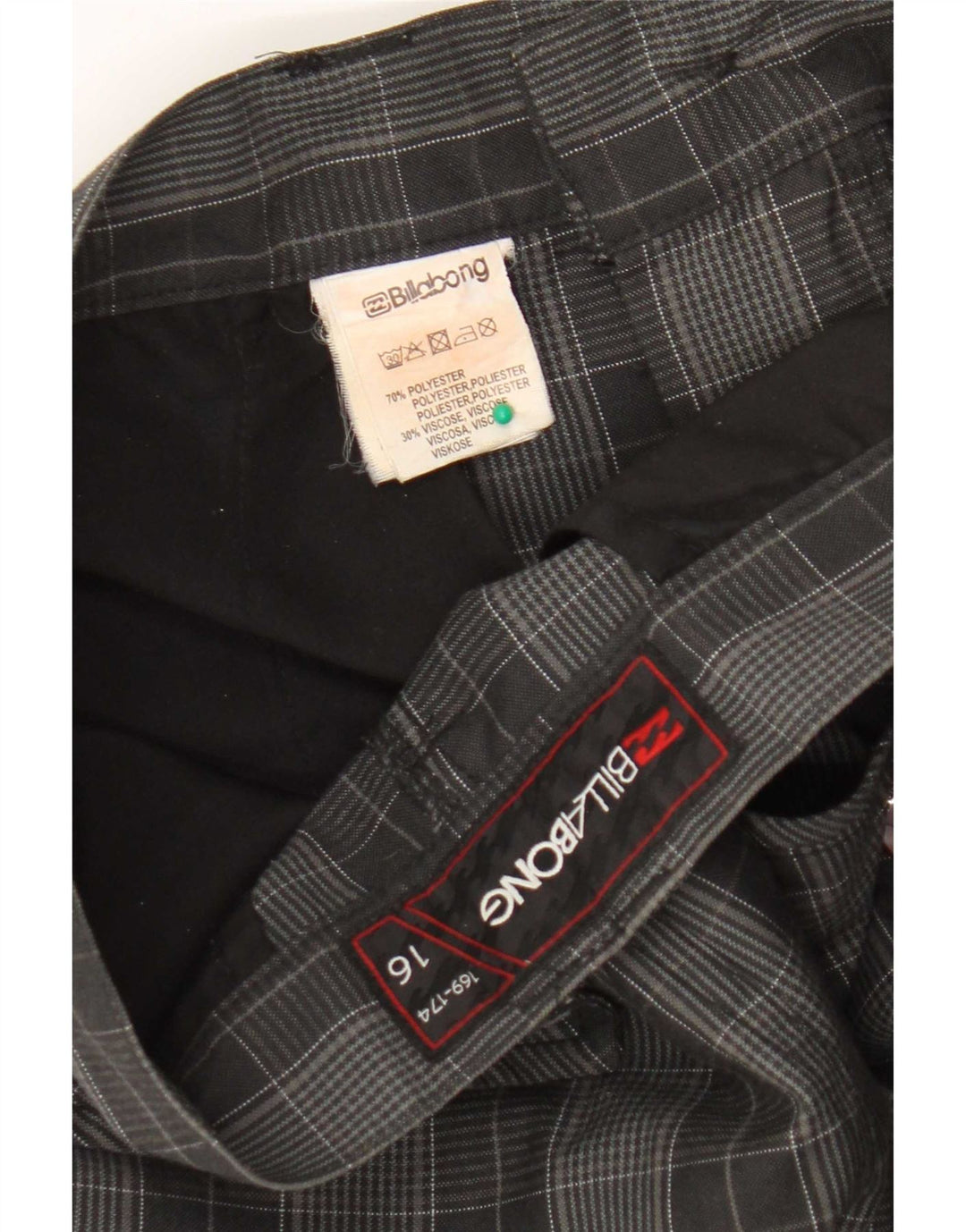 Billabong Pantalones cortos chinos para niños 15-16 años W32 Poliéster a cuadros grises