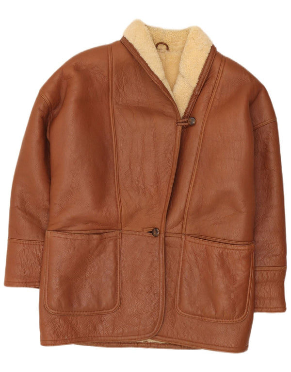 Vintage mujer oversized shearling chaqueta Reino Unido 18 XL marrón shearling