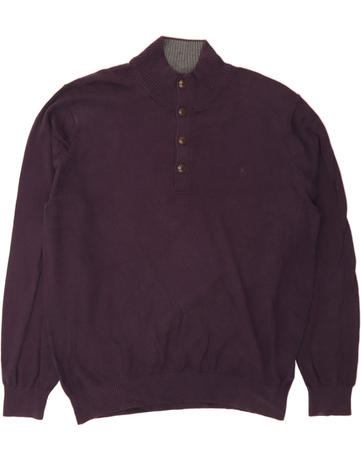 IZOD Mens Button Neck Jumper Sweater XL Purple Cotton Vintage Izod and Second-Hand Izod from Messina Hembry 