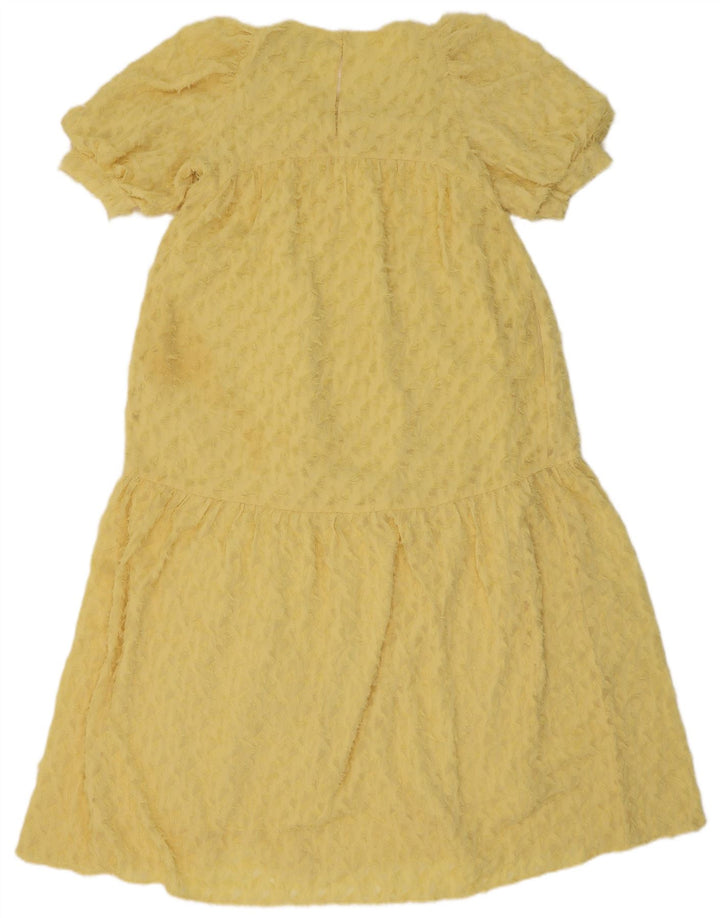 Zara Vestido Escalonado Con Estampado Abstracto Para Mujer UK 42 Poliéster Amarillo Medio