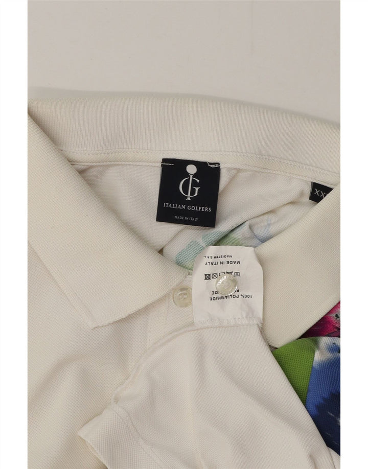 VINTAGE Polo gráfico para hombre 2XL Poliamida floral blanco roto