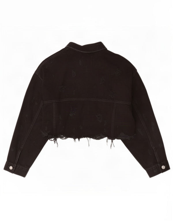 Zara Mujer Crop Denim Chaqueta Reino Unido 42 Mediano Negro