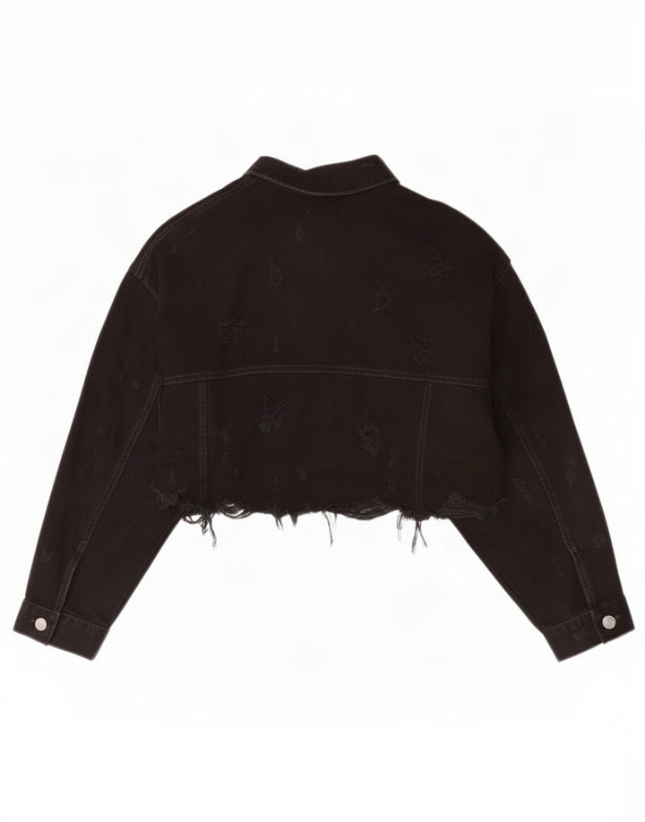 Zara Mujer Crop Denim Chaqueta Reino Unido 42 Mediano Negro